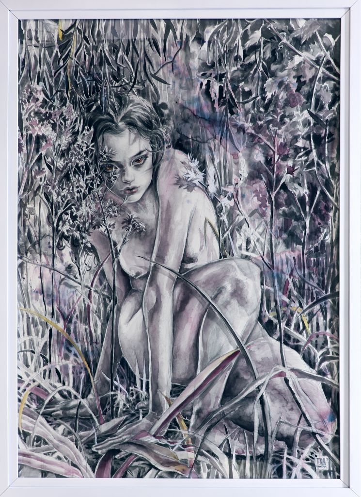 Tokwa Penaflorida – Sinukuan – Watercolor, india ink, graphite, rose gold leaf on hot pressed paper – 32 x 45 – 2021